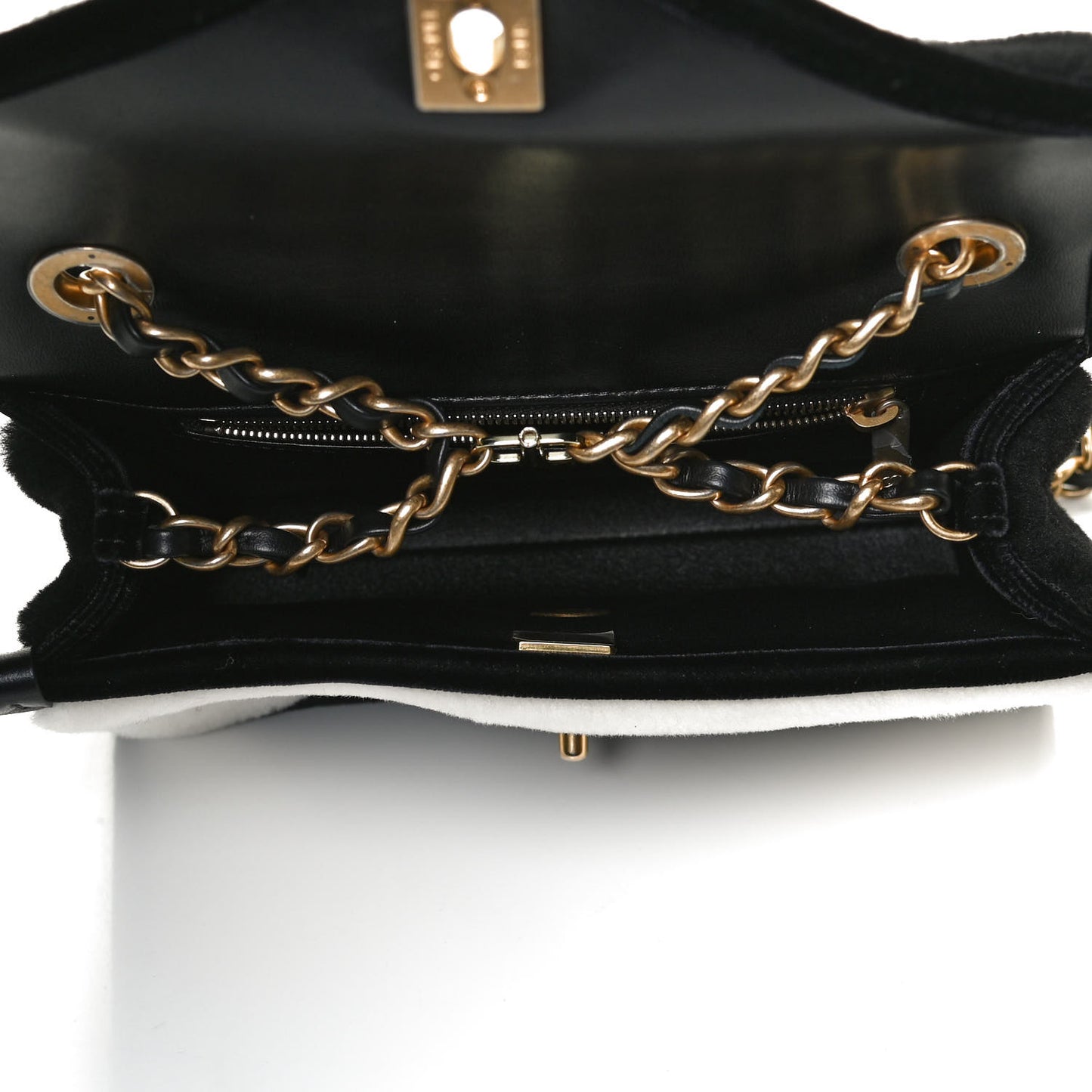 Shearling Checkered Flap Bag Black White