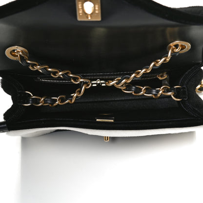 Chanel Shearling Checkered Flap Bag Black White 5 of 11