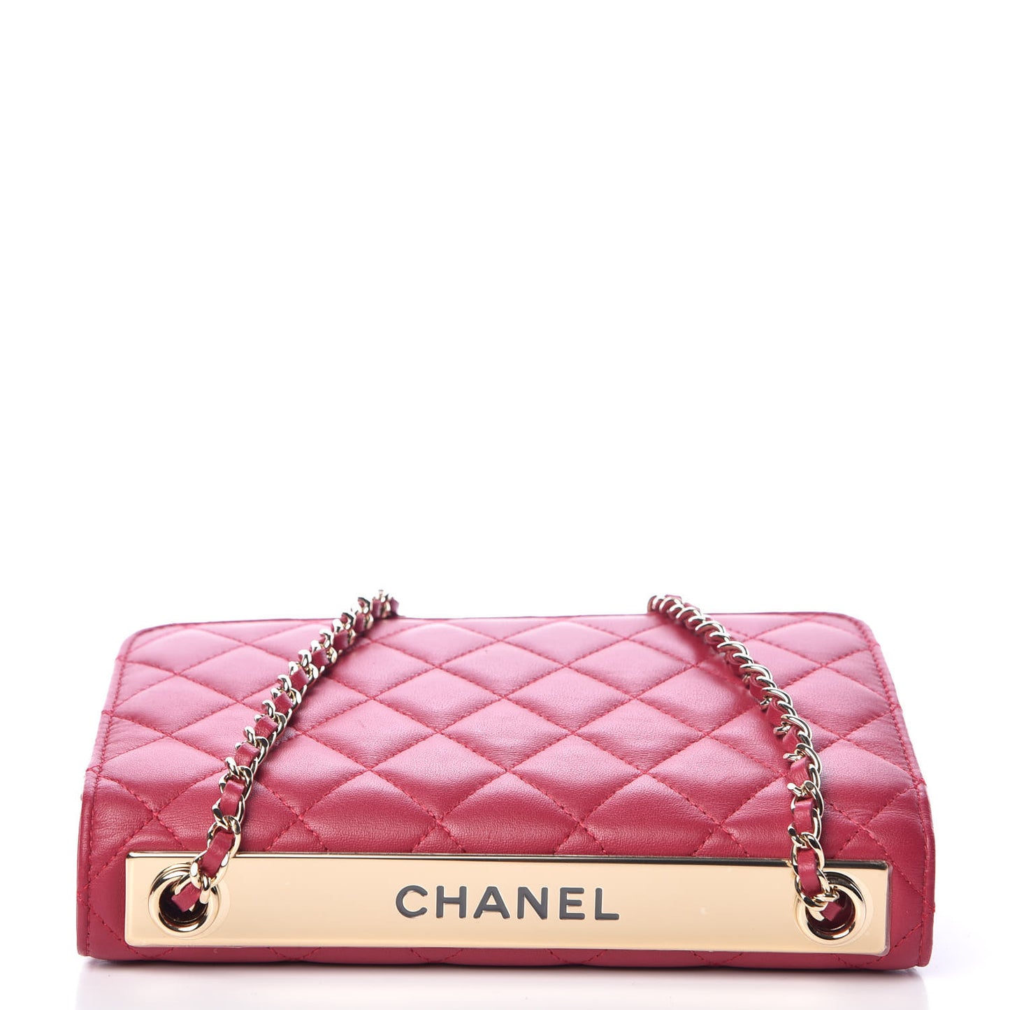 Lambskin Quilted Trendy CC Wallet On Chain WOC Dark Pink