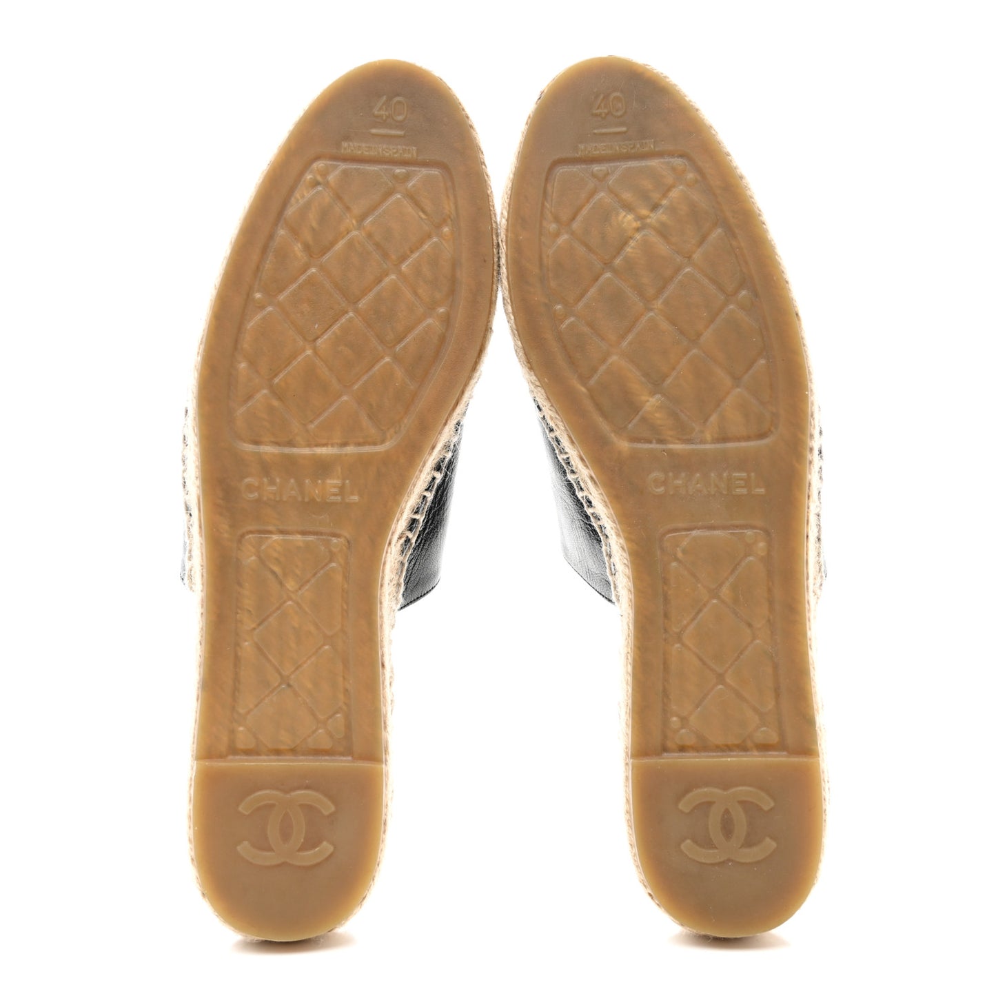 Iridescent Goatskin Patent CC Espadrille Mules 39 Black