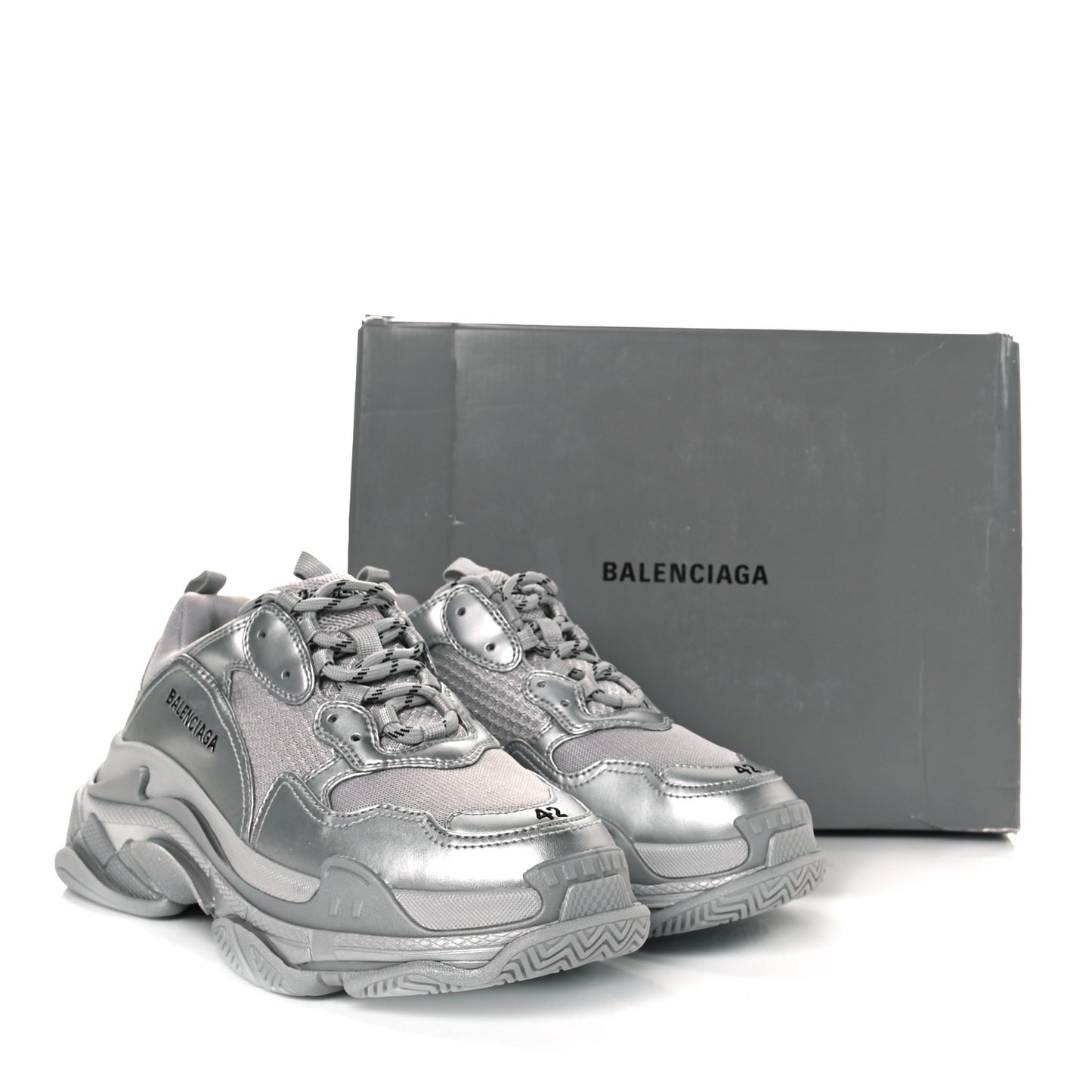 Metallic Fabric Mesh Womens Triple S Sneakers 42 Silver