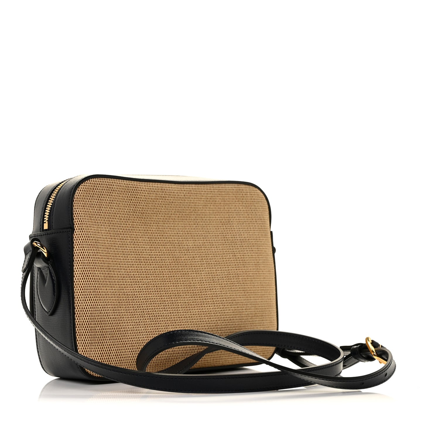 Vintage Rice Canvas Azalea Calfskin Small Horsebit 1955 Shoulder Bag Beige Black