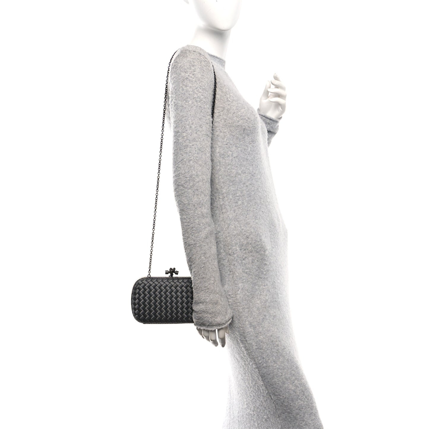 Satin Ayers Intrecciato Chain Knot Clutch Grey