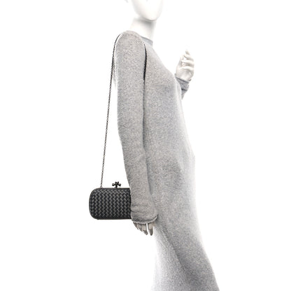Bottega Veneta Satin Ayers Intrecciato Chain Knot Clutch Grey 2 of 10