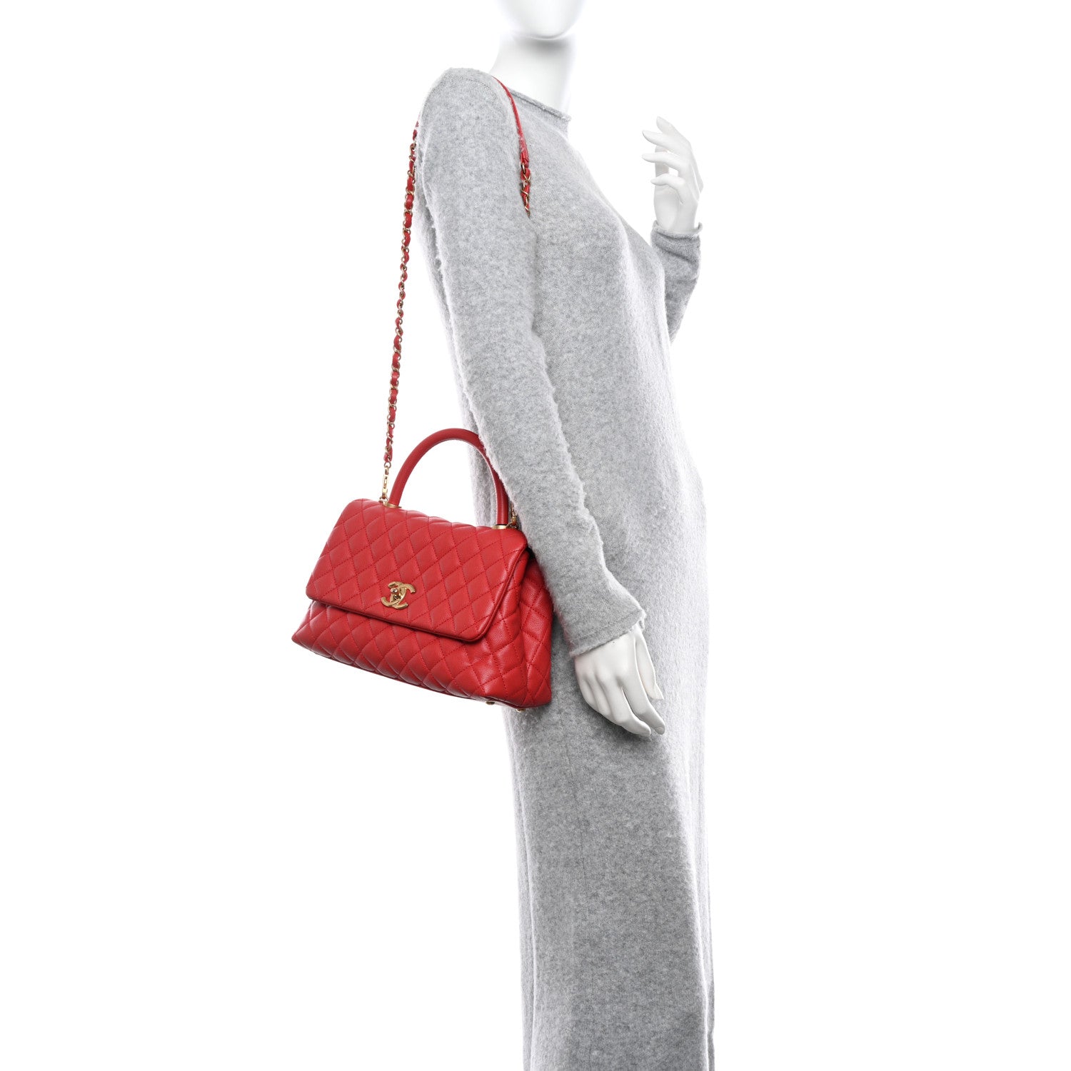 Chanel Caviar Quilted Small Coco Handle Flap Red 2 of 11