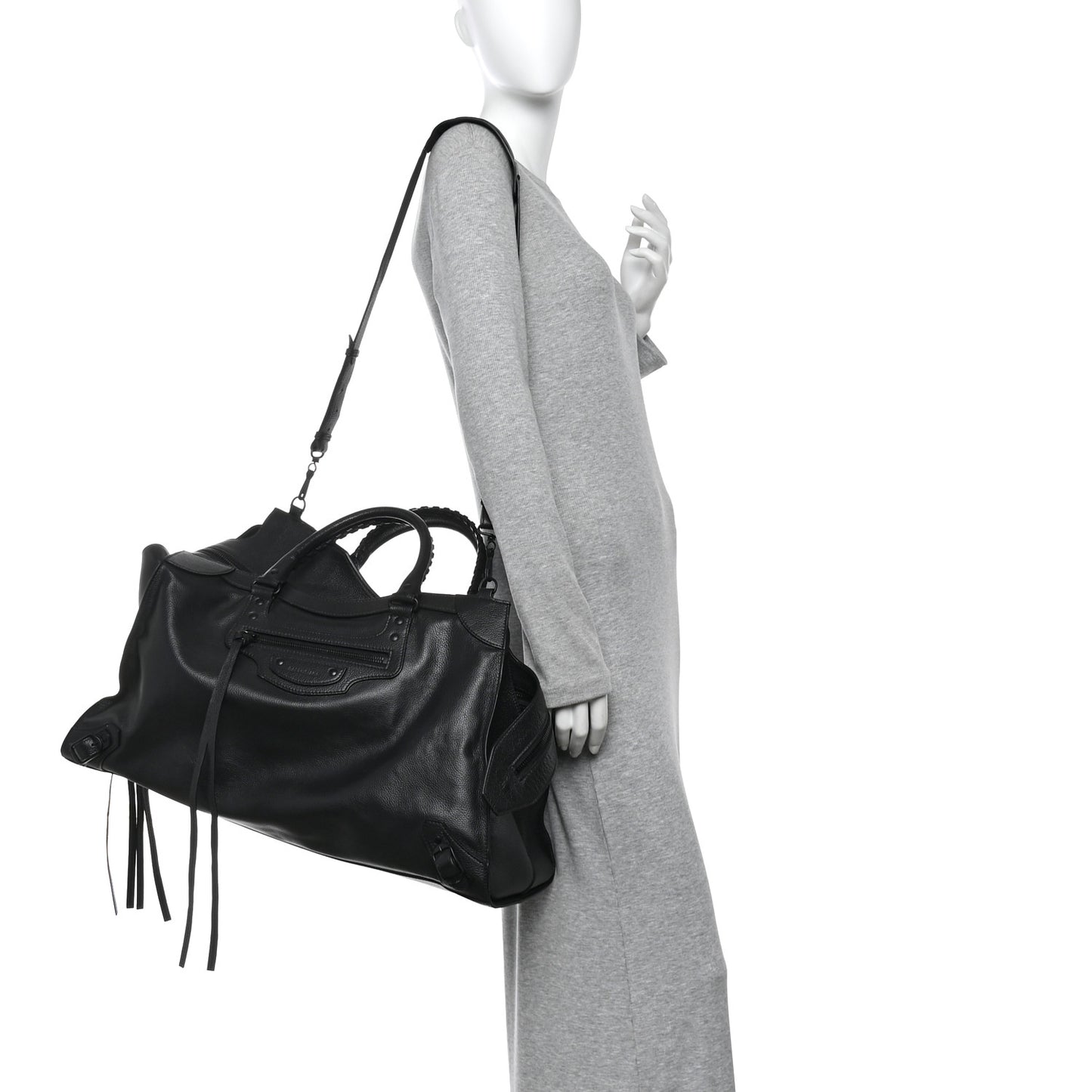 Grained Calfskin Neo Classic Black Hardware Large Top Handle Bag Black