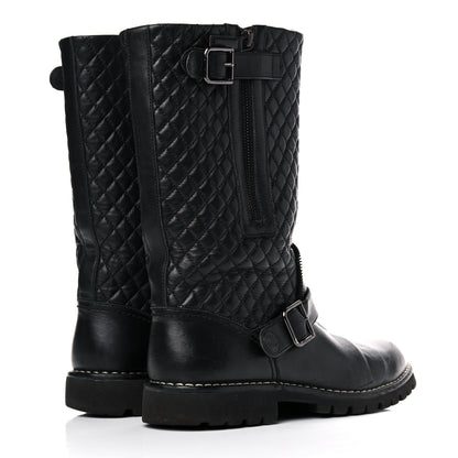 Chanel Calfskin Quilted Biker Boots 40.5 Black 4 of 12