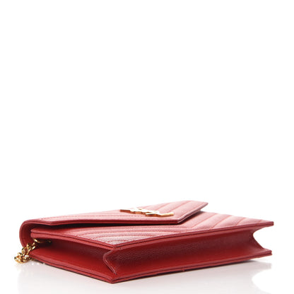 Saint Laurent Grain De Poudre Matelasse Chevron Monogram Envelope Chain Wallet New Red 4 of 7