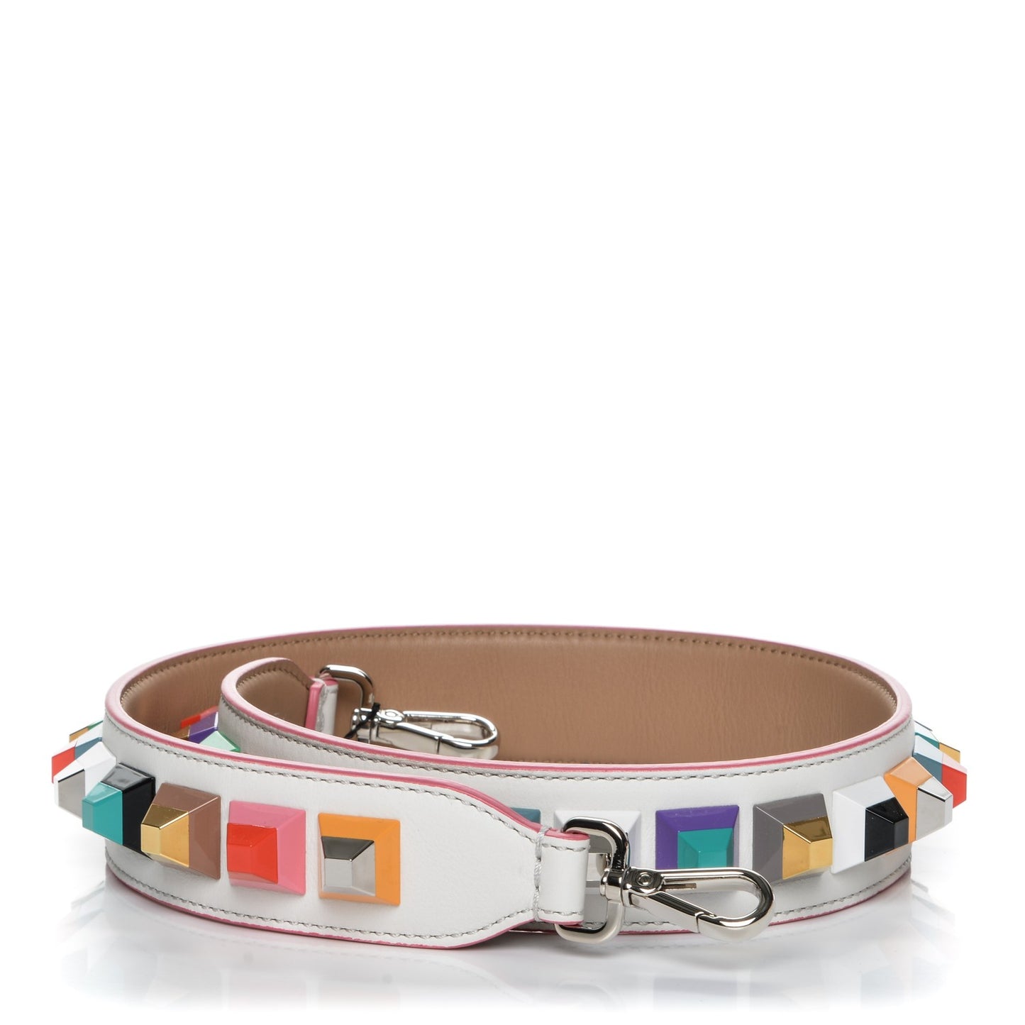 Vitello Dolce Plexiglass Bi-Color Studded Strap You White Ice Cuoio Multicolor