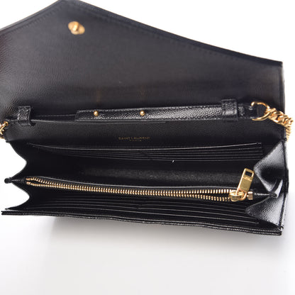 Saint Laurent Grain De Poudre Matelasse Chevron Monogram Chain Wallet Black 5 of 8