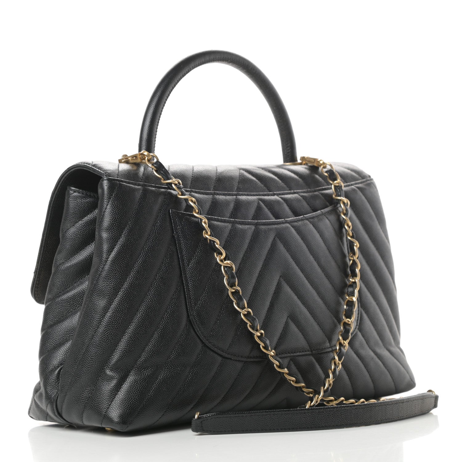 Chanel Caviar Chevron Quilted Medium Coco Handle Flap Black 3 of 15