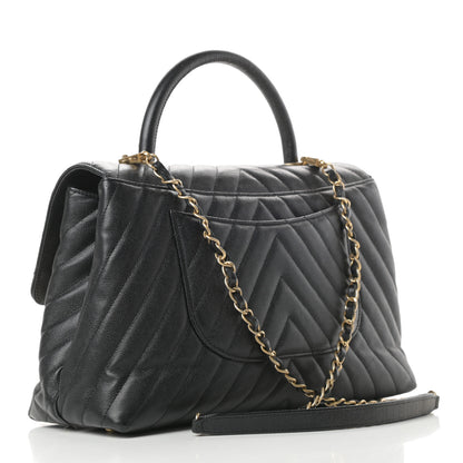 Chanel Caviar Chevron Quilted Medium Coco Handle Flap Black 3 of 15
