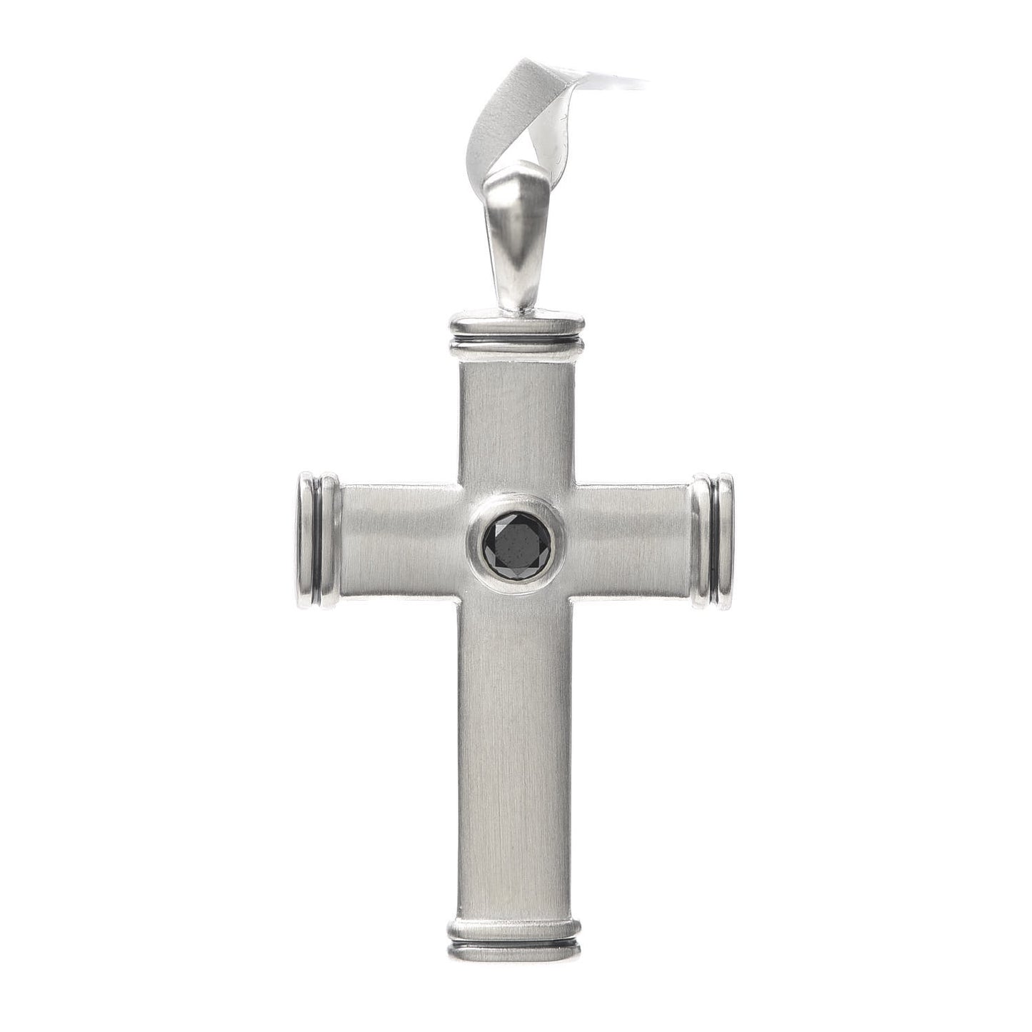 Sterling Silver Black Diamond Streamline Cross Tag Pendant