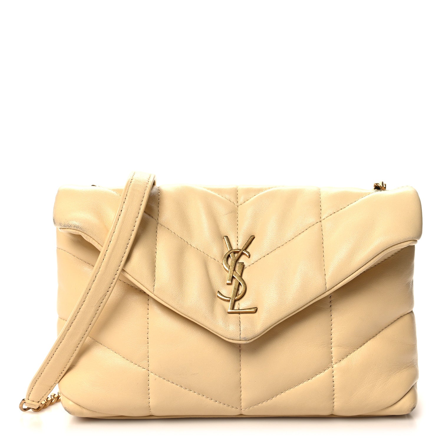 Saint Laurent Lambskin Quilted Toy Loulou Puffer Monogram Chain Satchel Jaune Pale 1 of 13