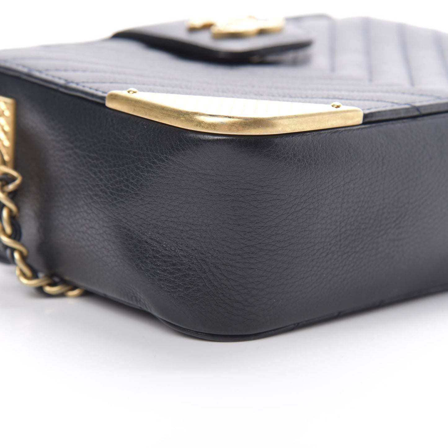 Calfskin Chevron Quilted Rock The Corner Minaudiere Bag Black