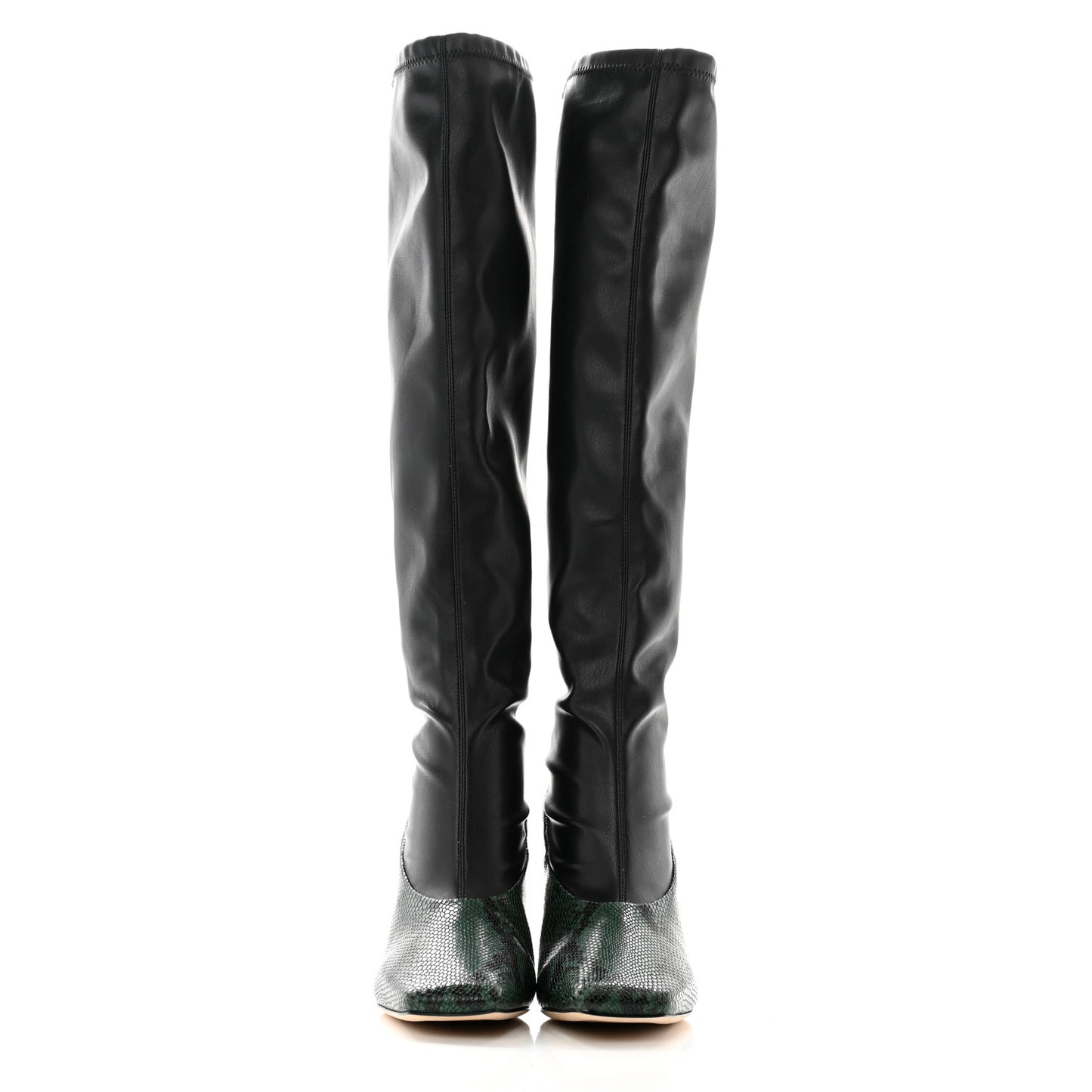 Calfskin Snakeskin Printed Myka 85 Knee High Boots 37 Black Dark Moss