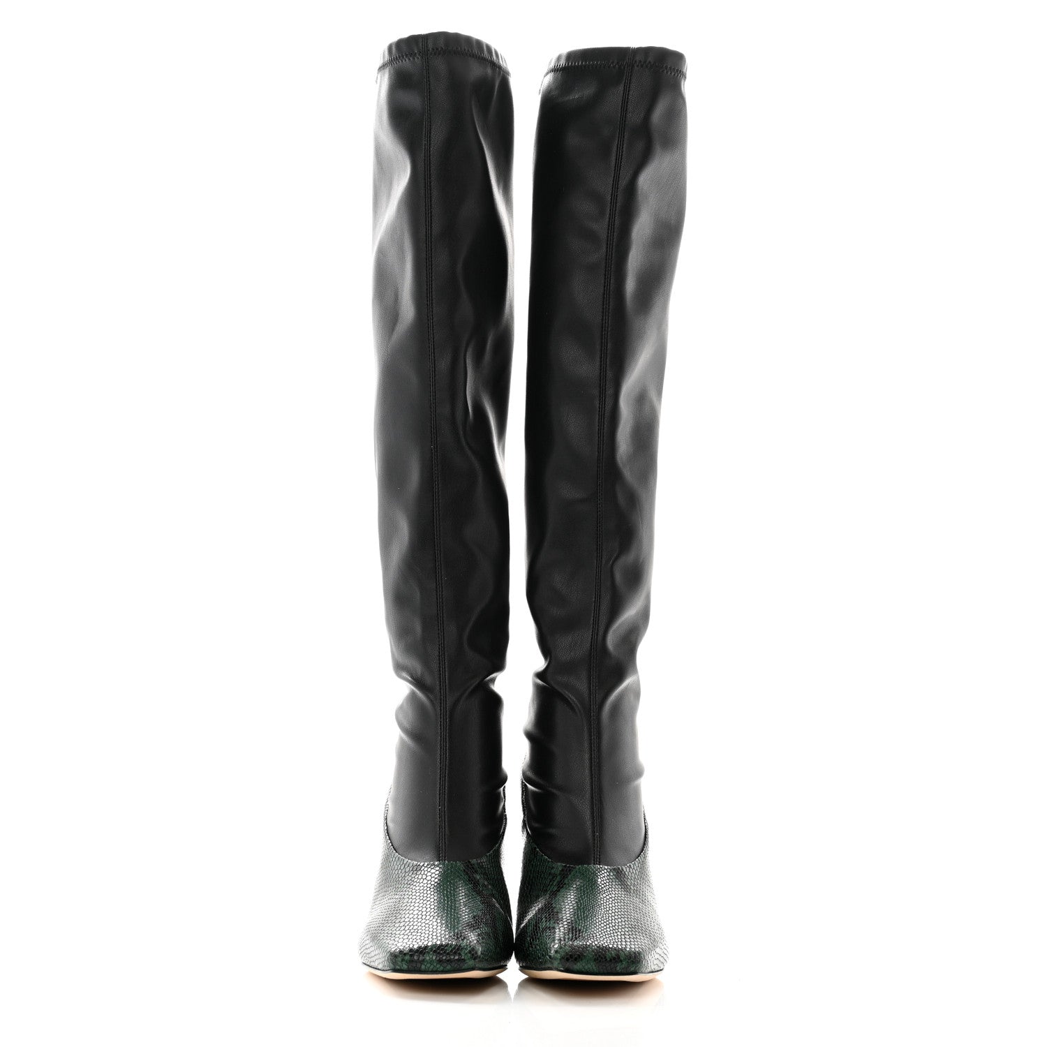 Jimmy Choo Calfskin Snakeskin Printed Myka 85 Knee High Boots 37 Black Dark Moss 2 of 6