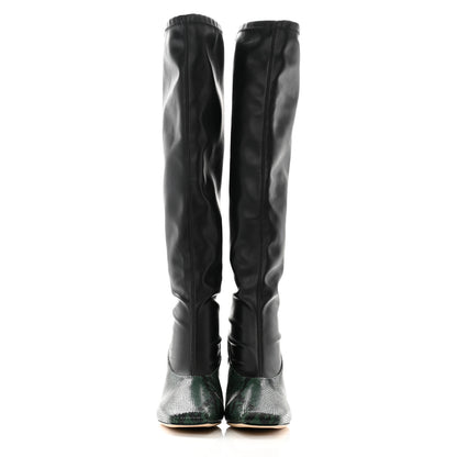 Jimmy Choo Calfskin Snakeskin Printed Myka 85 Knee High Boots 37 Black Dark Moss 2 of 6