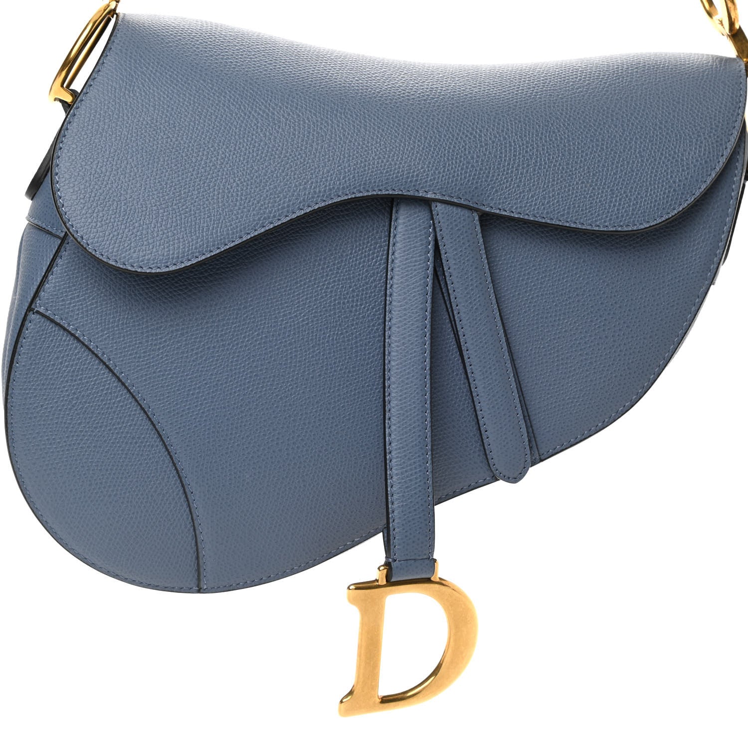 Christian Dior Grained Calfskin Saddle Bag Denim Blue 8 of 11