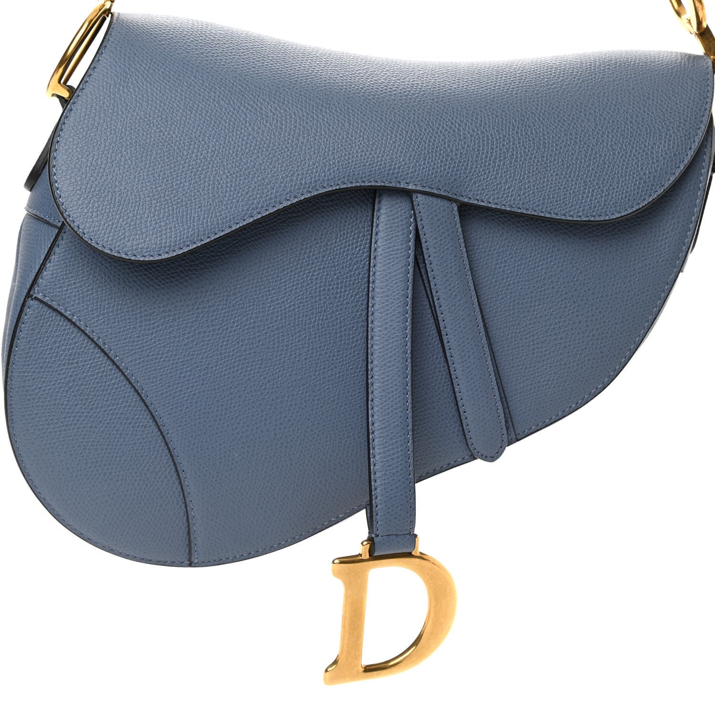 Grained Calfskin Saddle Bag Denim Blue