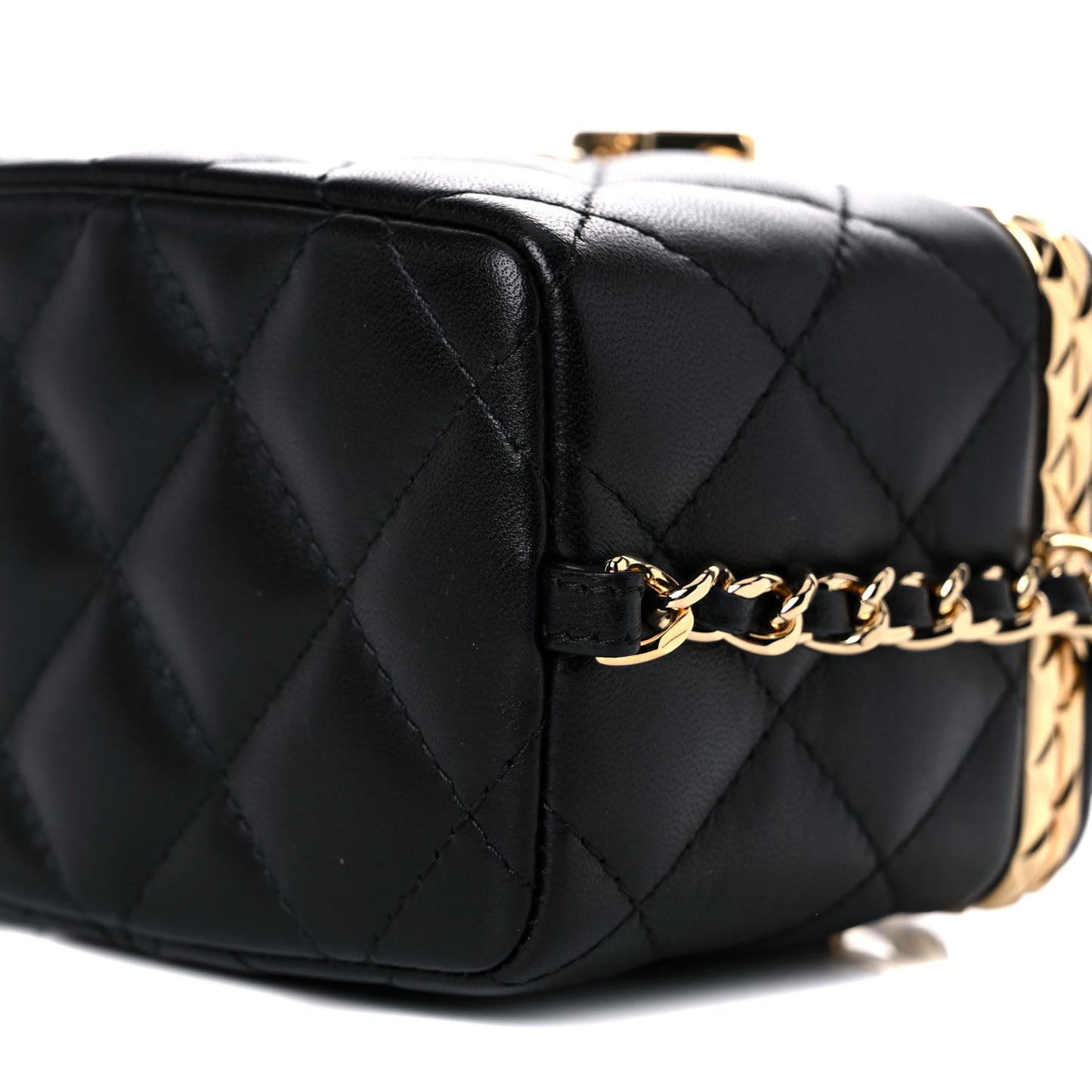 Metal Lambskin Quilted Small Vanity With Chain Black