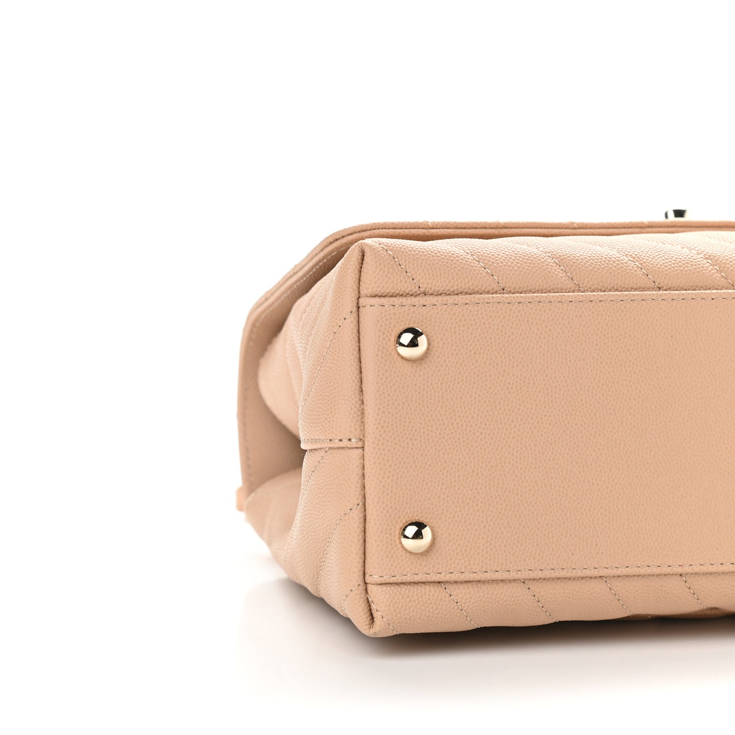 Caviar Chevron Quilted Small Coco Handle Flap Beige