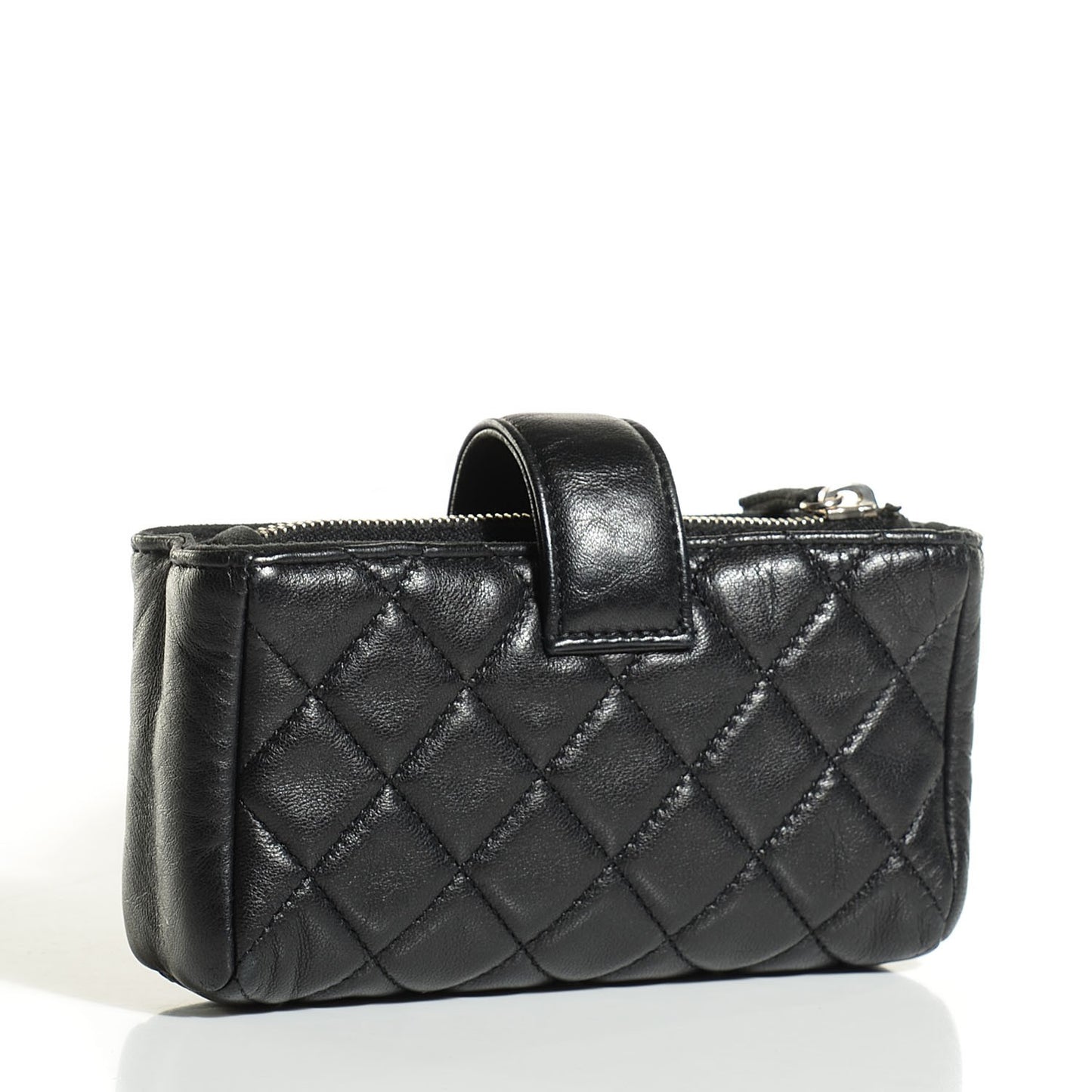 Lambskin Quilted Mini Phone Holder Clutch Black