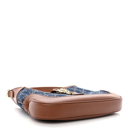 Gucci New Denim GG Monogram Calfskin Small Jackie 1961 Hobo Blue Tea Cuir 4 of 10