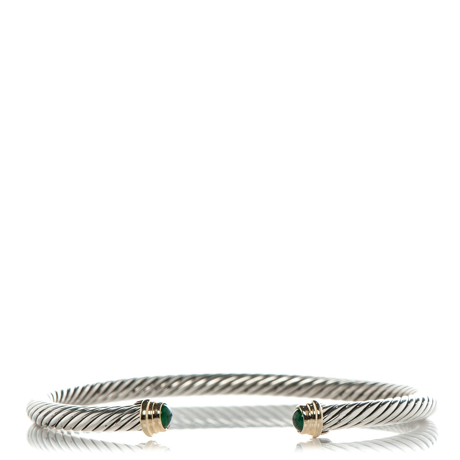 David Yurman Sterling Silver 18K Yellow Gold Emerald 4mm Cable Classics Bracelet 1 of 6