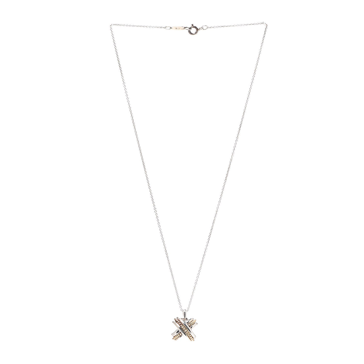 Tiffany Sterling Silver 18K Yellow Gold Signature X Pendant Necklace 3 of 6
