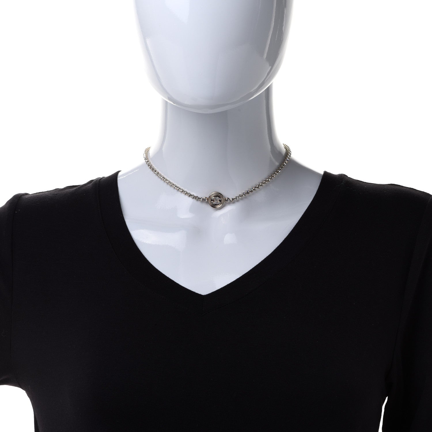 Chanel Crystal CC Chain Short Necklace Gold 2 of 6