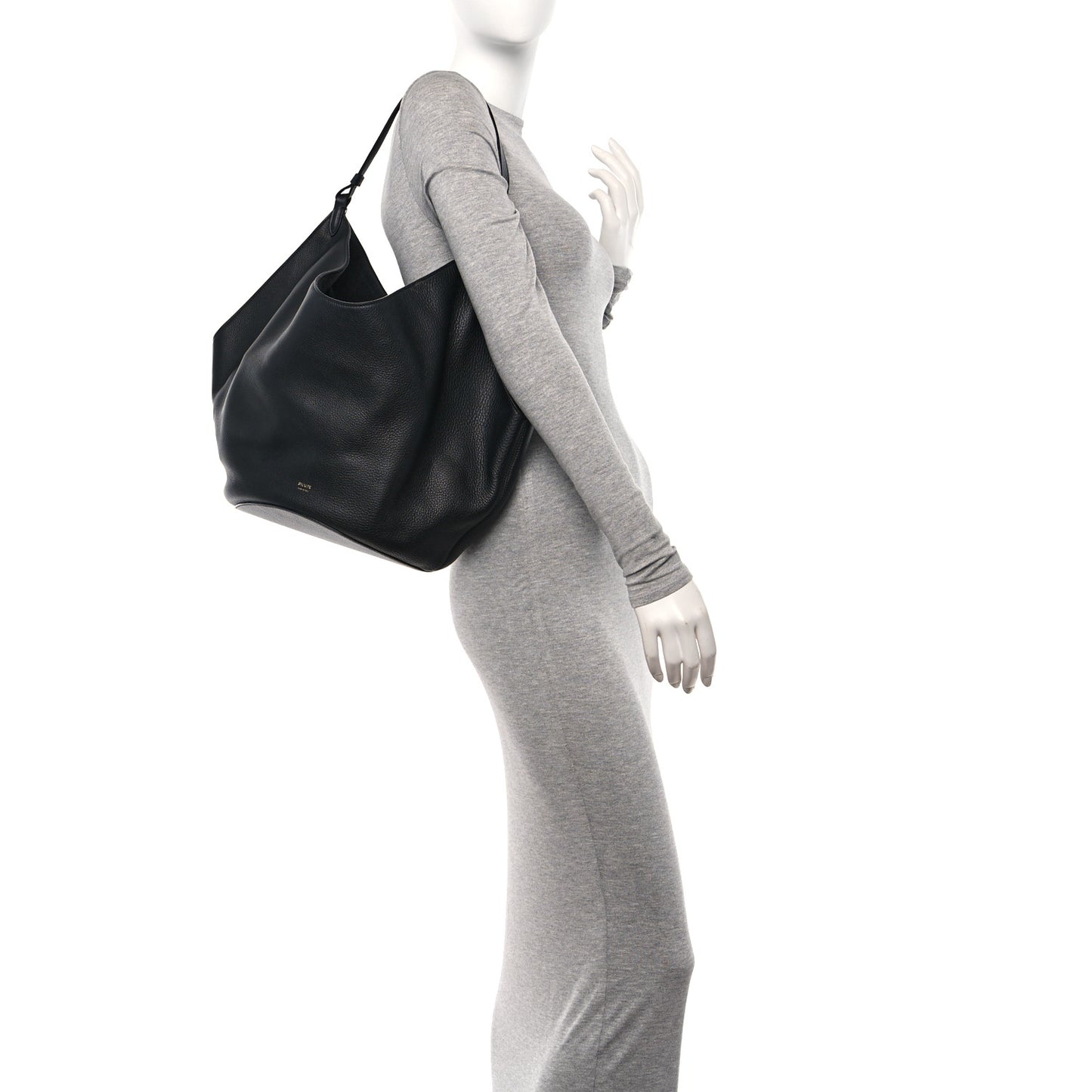 Pebbled Sport Calfskin Medium Lotus Tote Black