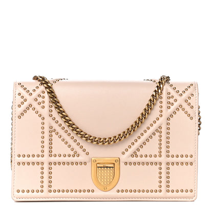 Christian Dior Calfskin Studded Diorama Wallet on Chain Pouch Nude 1 of 17