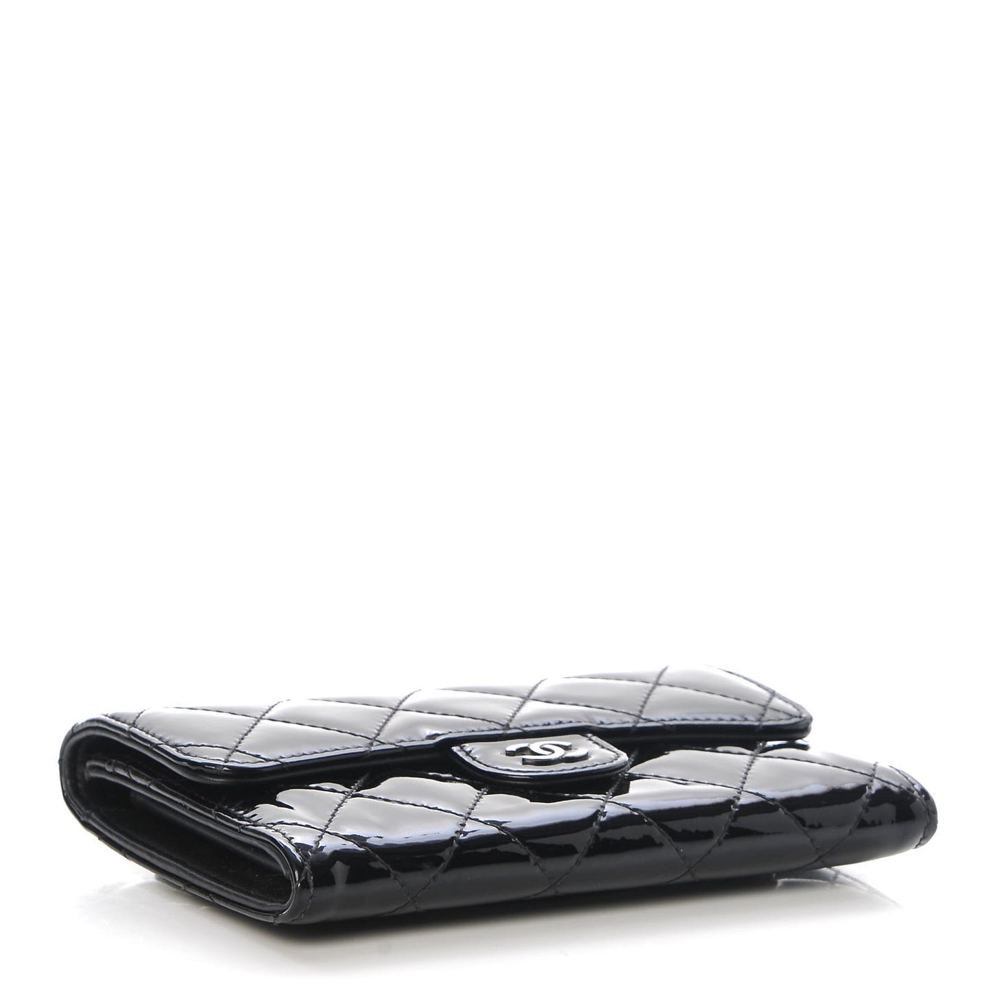 Patent Quilted Small Flap Wallet Black