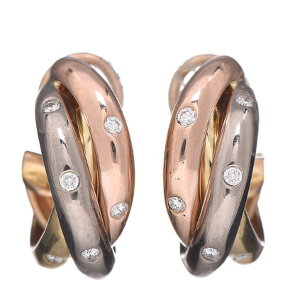 Cartier 18K Pink Yellow White Gold Diamond Trinity Hoop Earrings 1 of 4