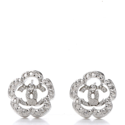Chanel Crystal Coco Flapper Camellia CC Stud Earrings Silver 4 of 5