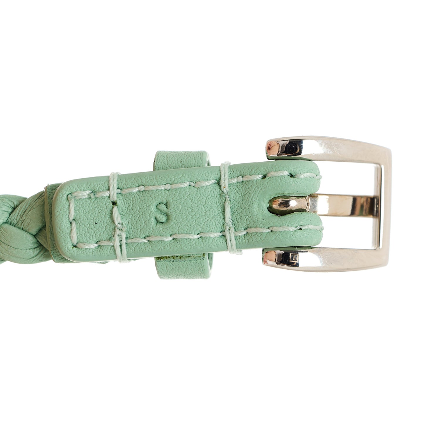 Calfskin Braided 'Gucci' Logo Bracelet S Green Silver