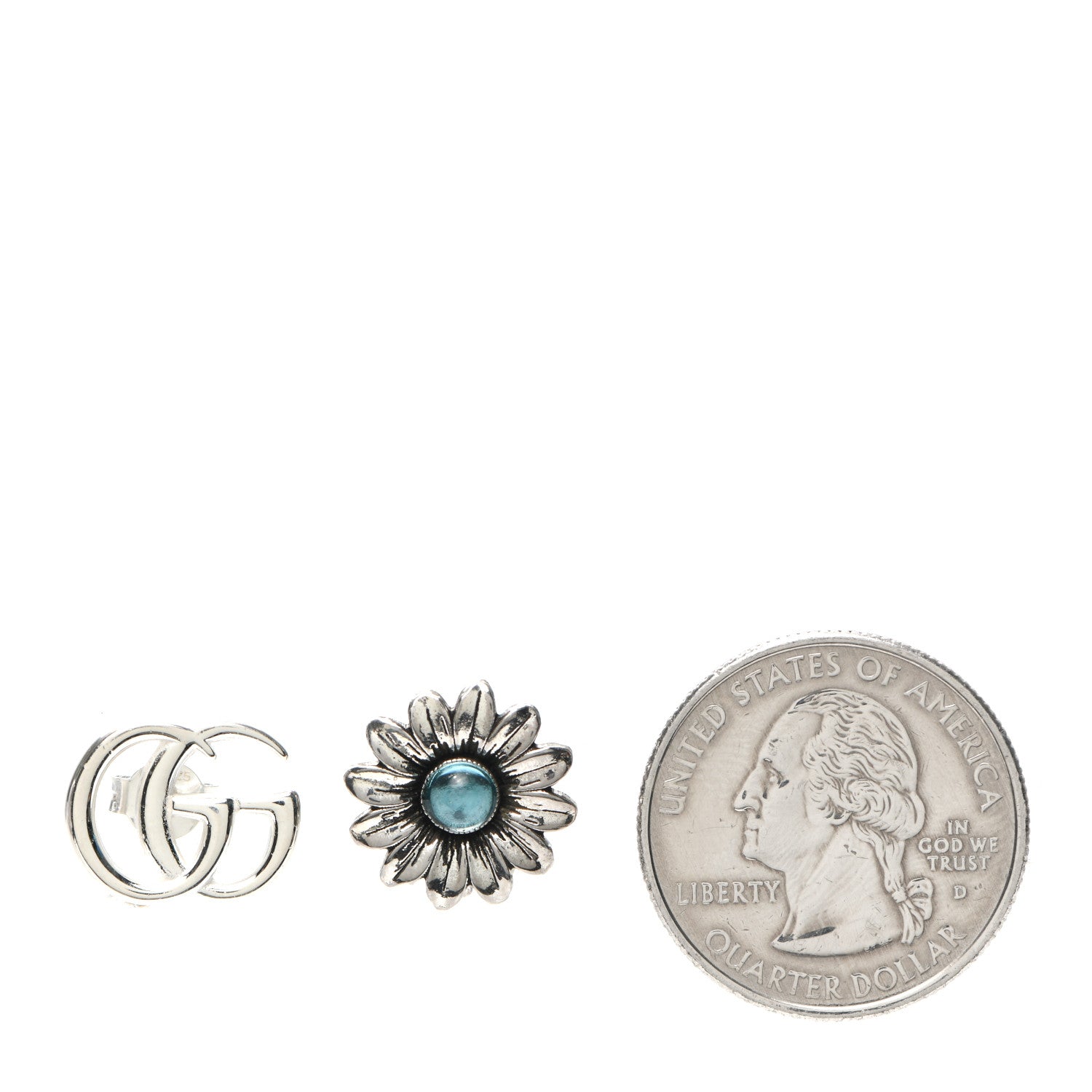 Gucci Sterling Silver Blue Topaz Flower Marmont Double G Earrings 2 of 3