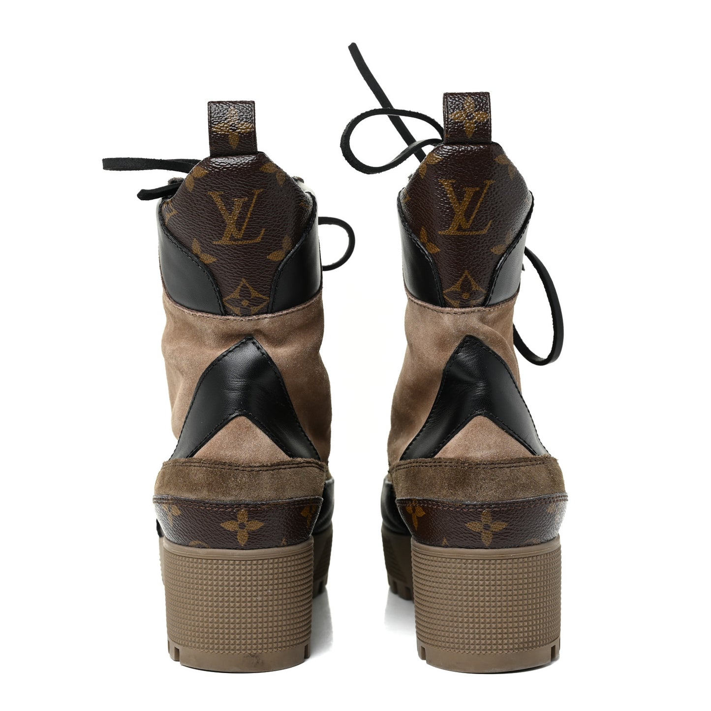 Suede Calfskin Monogram Laureate Platform Desert Boots 38.5 Taupe