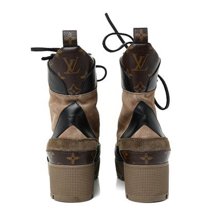 Louis Vuitton Suede Calfskin Monogram Laureate Platform Desert Boots 38.5 Taupe 4 of 18