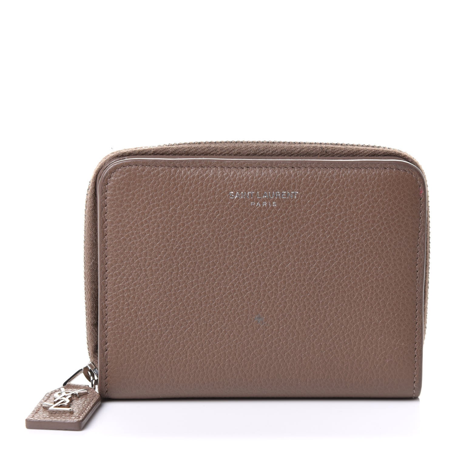 Saint Laurent Grained Calfskin Rive Gauche Compact Zip Around Wallet Taupe 1 of 7