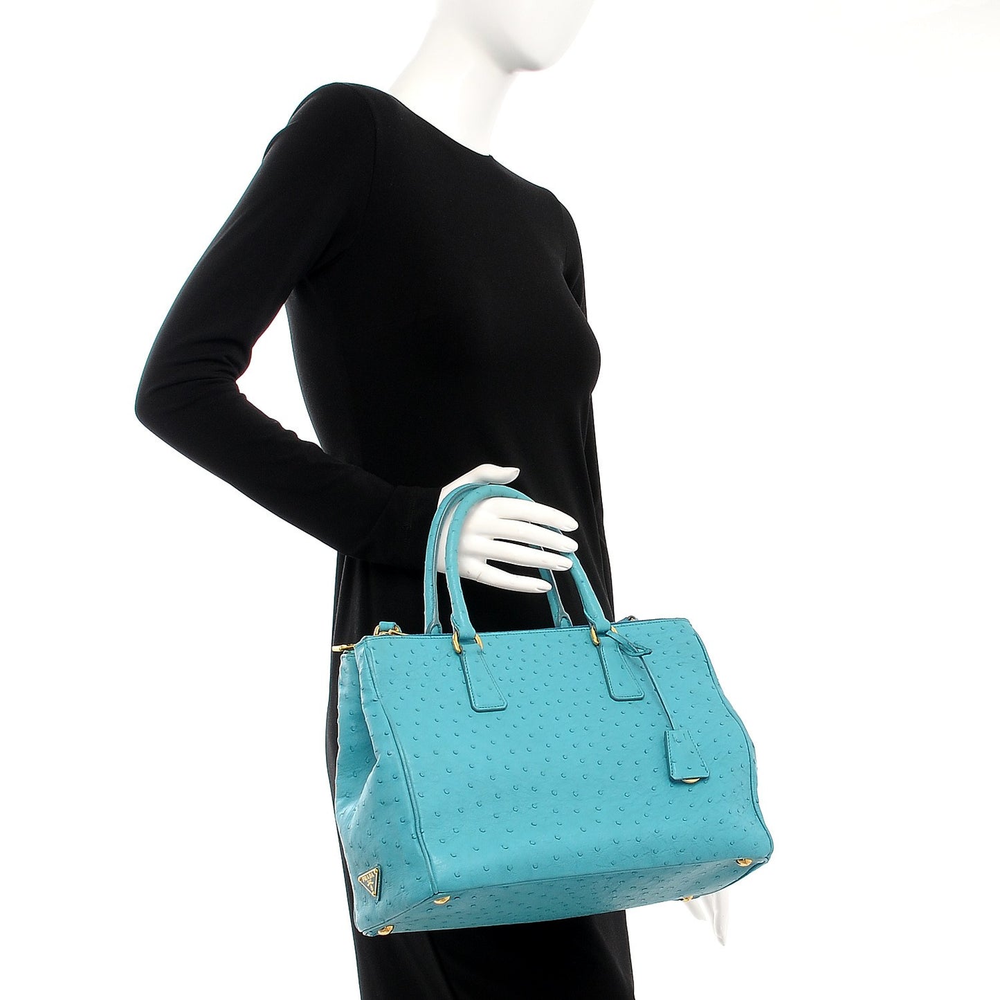 Ostrich Medium Galleria Double Zip Tote Turchese