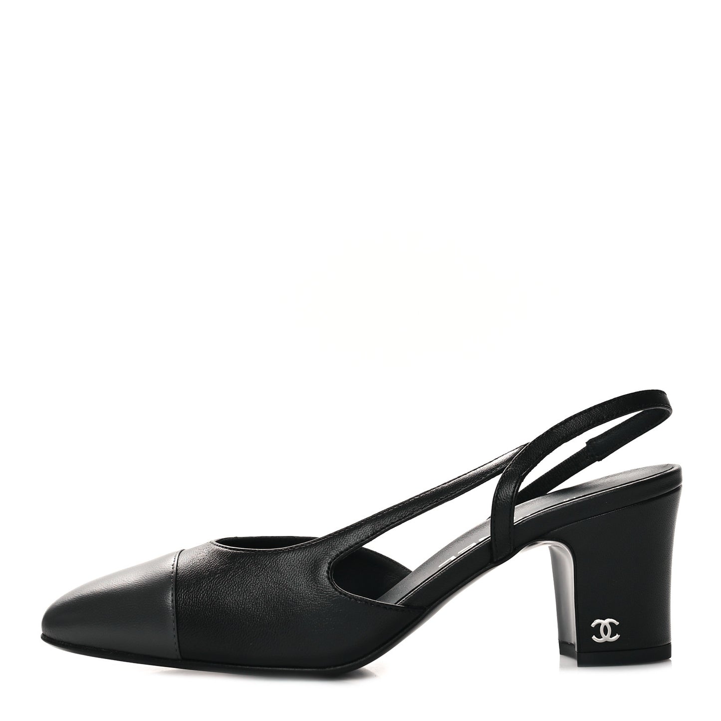 Lambskin Cap Toe CC Slingback Sandals 37 Black Dark Grey