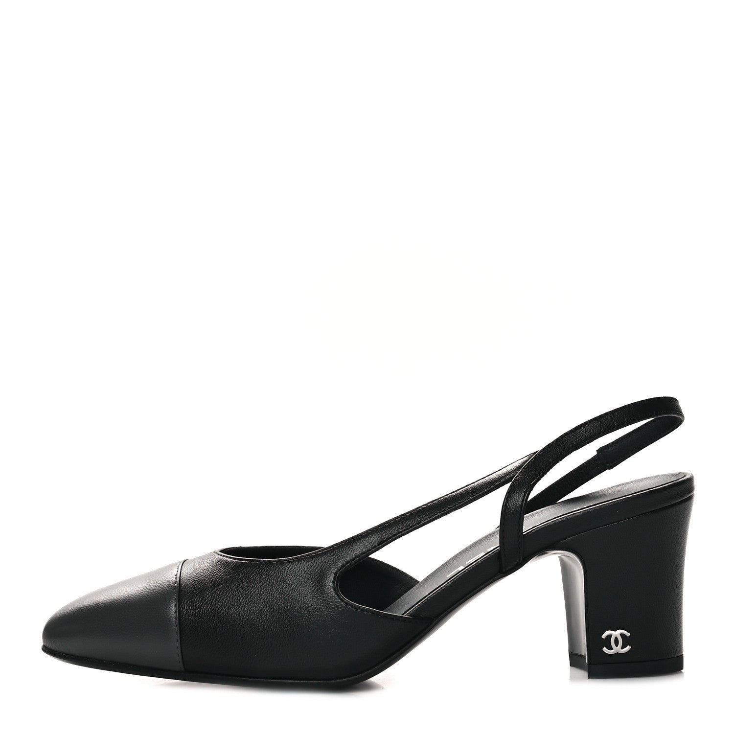 Chanel Lambskin Cap Toe CC Slingback Sandals 37 Black Dark Grey 1 of 9