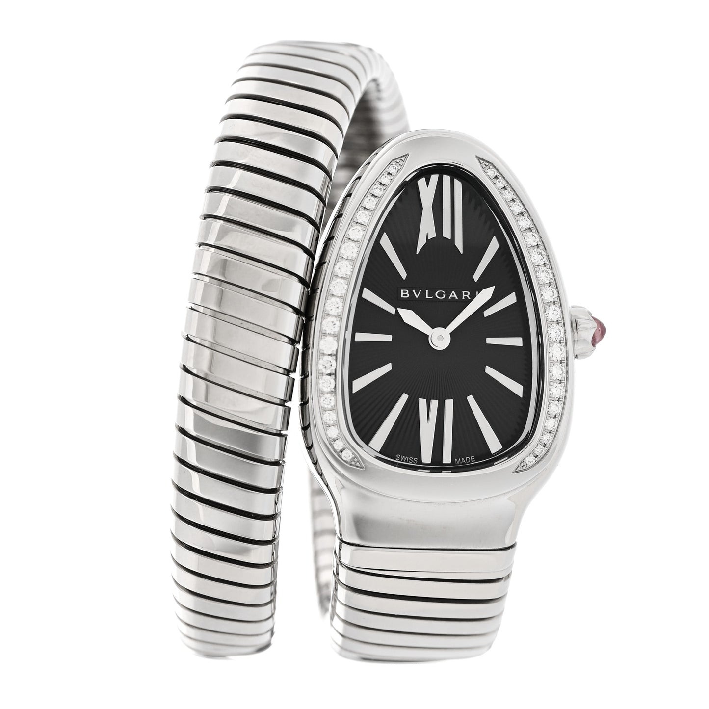 Stainless Steel Diamond Bezel 35mm Serpenti Tubogas Quartz Watch Black
