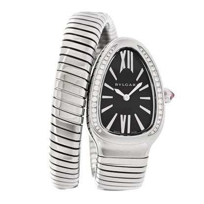 Bulgari Stainless Steel Diamond Bezel 35mm Serpenti Tubogas Quartz Watch Black 1 of 4