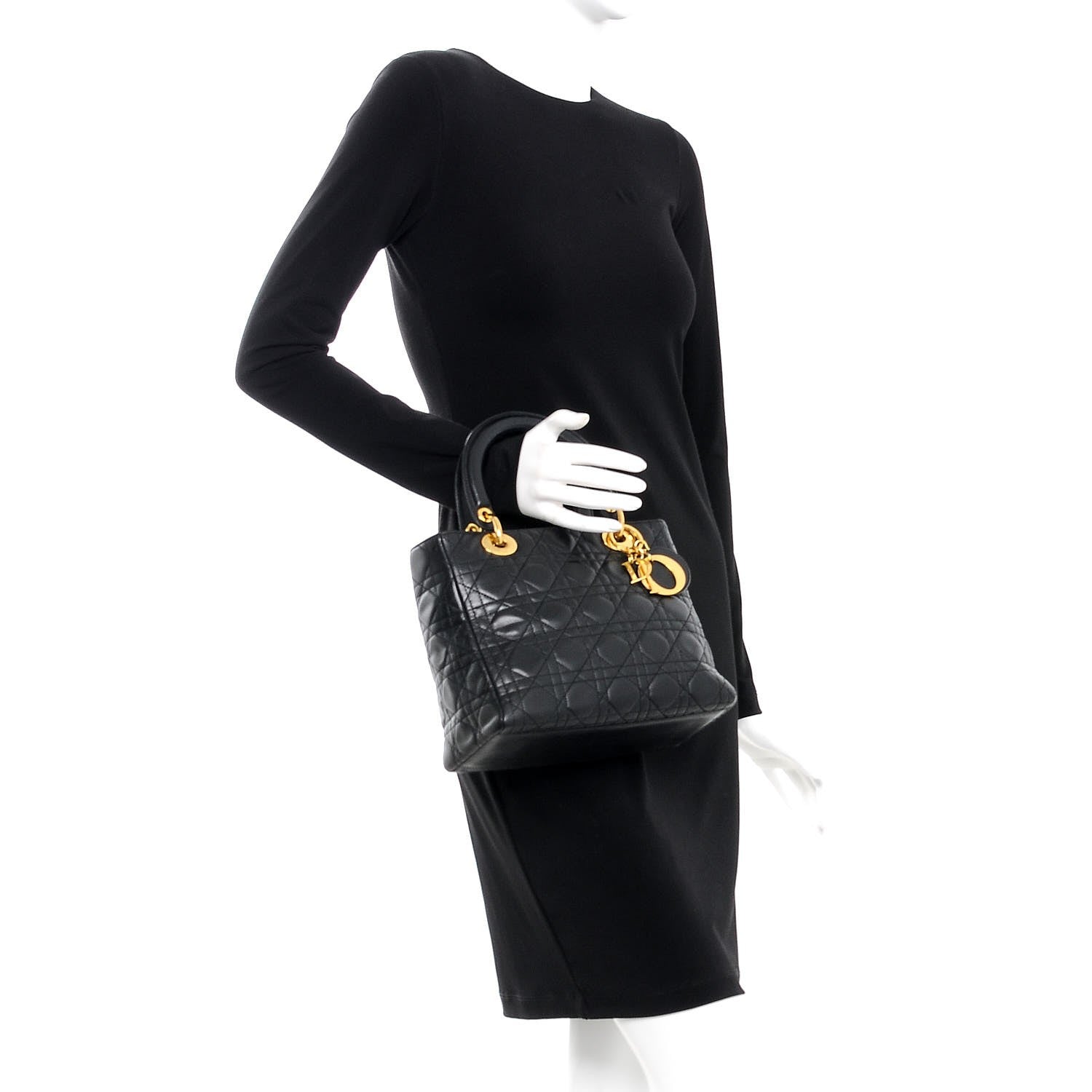 Christian Dior Lambskin Cannage Medium Lady Dior Black 2 of 20