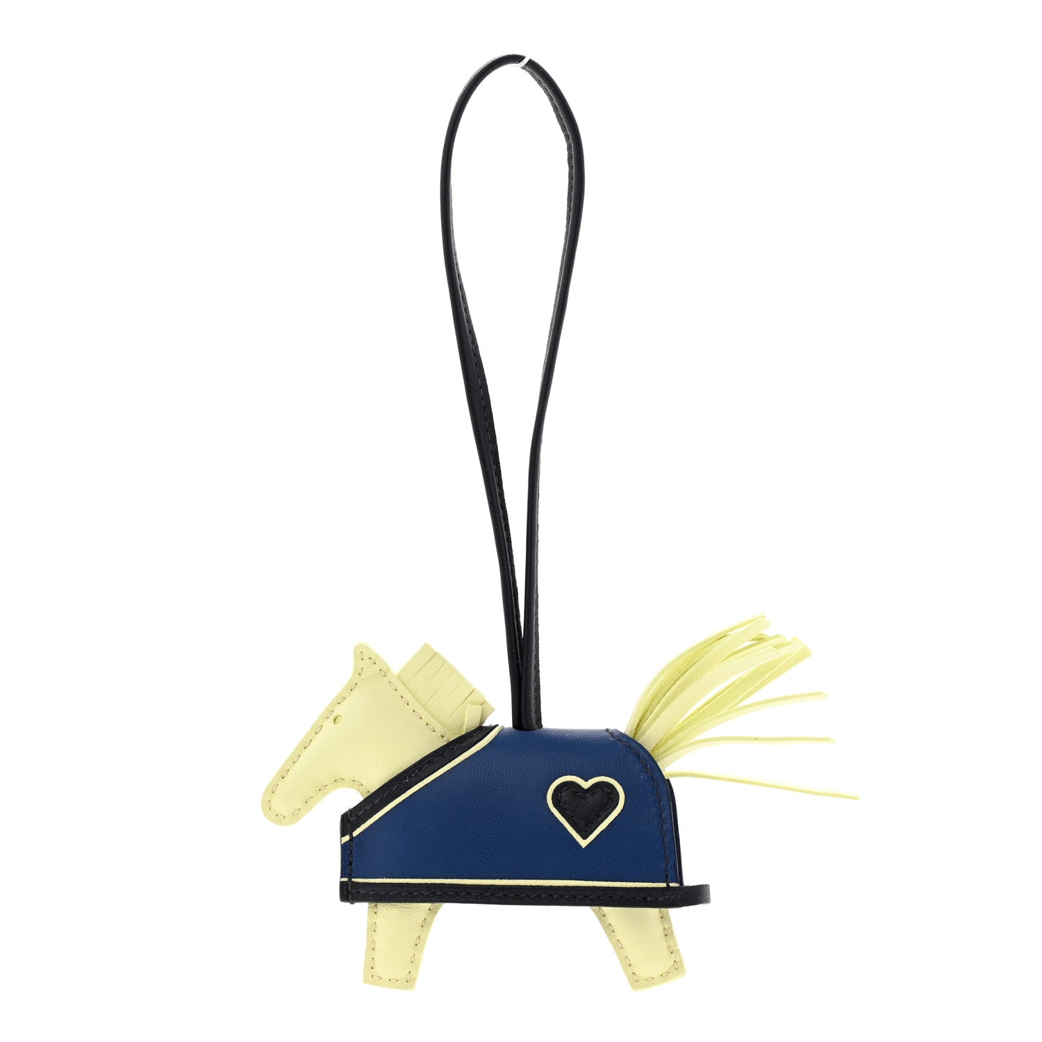 Hermes Milo Lambskin Grigri Rodeo Robeo Coeur Bag Charm PM Jaune Milton Bleu Nuit Bleu Tie 1 of 5