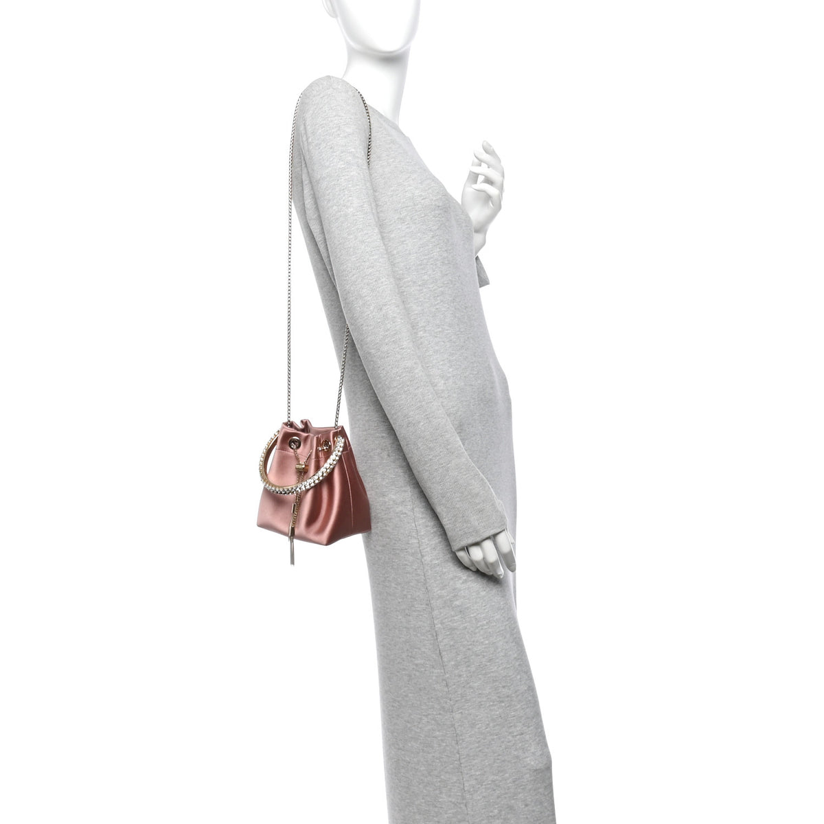Satin Crystal Embellished Top Handle Bon Bon Bag Blush