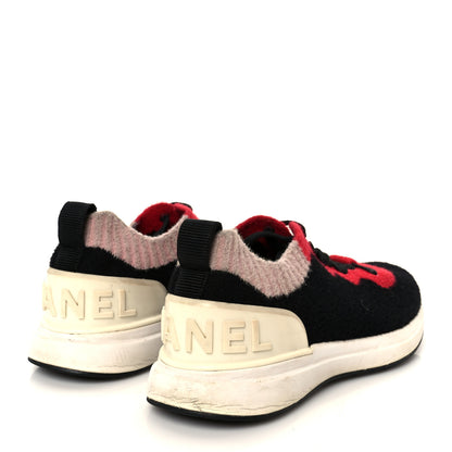 Chanel Mixed Fabrics Knit Sneakers 38 Black Red Pink 5 of 9